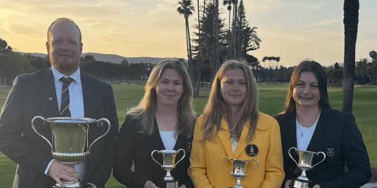 Team Sweden - Havanna Torstensson (centre), Elice Fredriksson and Ebba Lundqvist with coach David Olsson on the Left (Sweden Golf photo)