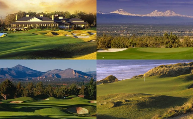 Clockwise from top left: World Amateur, Pac-Am, Best of Bend and Two-Man Links host courses