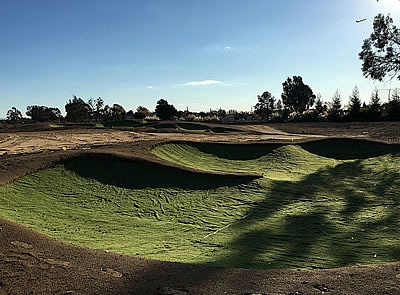 The bunkers at Alameda South will provide plenty of drama<br>- note the upcycling of worn out artificial turf