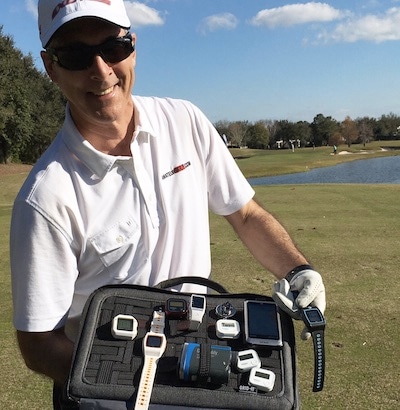 "How would you like to buy a watch?"<br>The full Golf Buddy line; the Voice 2 shown bottom right