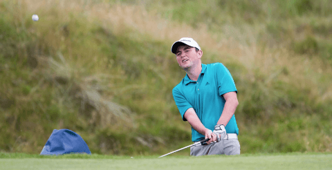George Duncan chips during Friday play <br>(Scottish Golf Photo)</br>