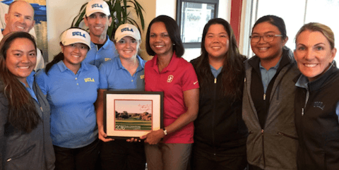 UCLA with Condoleezza Rice (Center) after winning the Stanford Intercollegiate <br>(UCLA Athletics Photo)