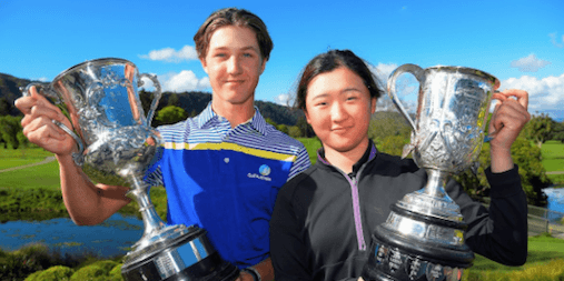 New Zealand Amateur winners Louis Dobbelaar (L) and Rose Zheng (R) <br>(New Zealand Golf Photo)