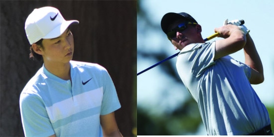 Min Woo Lee (L) and Drew McCullough (R) are tied at 4 under<br>(Sahalee and University of Wyoming photos)