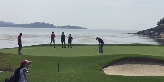 Hurly Long's birdie putt goes down at the 18th,<br>completing a record-setting performance<br>(Texas Tech Twitter)