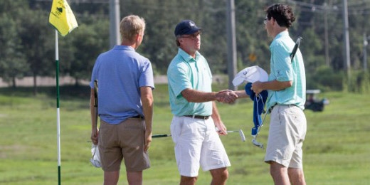 Danny Nelson (center) shakes hands with runner-up John Skeades III as 2016<br>champion Tripp Coggins looks on (Ben Brengman/Savannah Morning News)