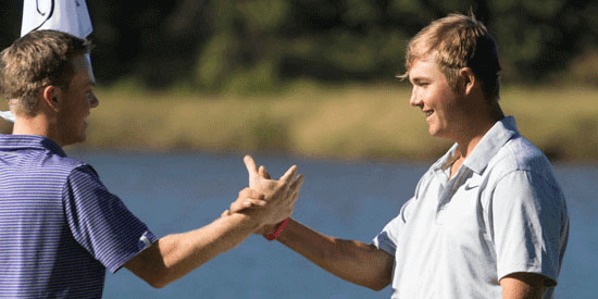 Canon Claycomb (R) is setting a torrid through 36-holes <br>(AJGA Photo)
