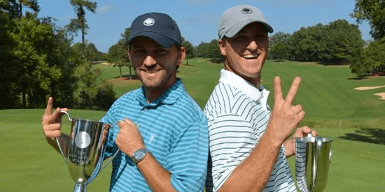 Jerry Richardson and Jd McNeill <br>celebrate their second straight North Carolina Four-Ball title <br>(CGA Photo)