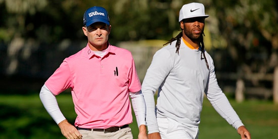 Kevin Streelman (L) and Larry Fitzgerald put on a show at Pebble Beach<br>(Eric Risberg/AP photo)