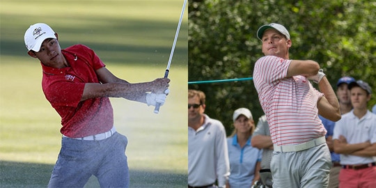 Collin Morikawa (L) and Doc Redman (R) <br>(Cal and Clemson photos)