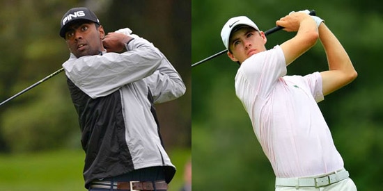Sahith Theegala (L) and Alex Smalley lead at -4<br>(John McCoy/Elite Performance Coaching photos)