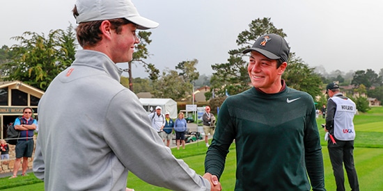 Texas' Cole Hammer and Oklahoma State's Viktor Hovland (USGA photo)