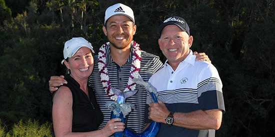 Xander Schauffele with Ben Whipple (right) and wife Bennie (Photo submitted)