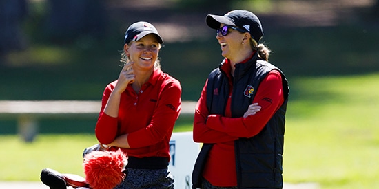 Lauren Hartlage (left) with Coach Courtney Trimble (Adam Creech/Louisville Athletics)