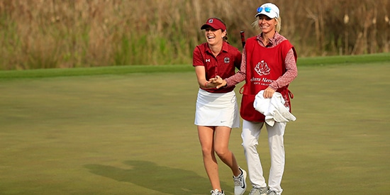 Ainhoa Olarra with caddie Kalen Anderson (ANWA photo)
