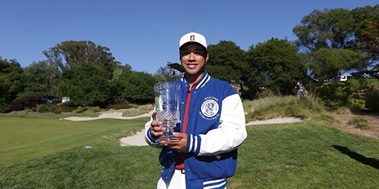 Isaiah Salinda with the traditional blue jacket (SJSU Athletics photo)