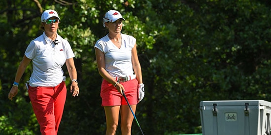 Coach Shauna Taylor and senior Kaylee Benton (Razorbacks Athletics Communications)