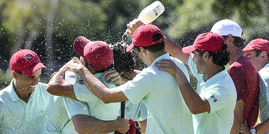 - Alvaro Ortiz got a dousing after winning the Latin America Amateur (LAAC photo)