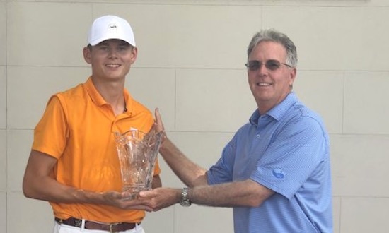 Winner Bryce Lewis and Brunswick GC head pro Dan Hogan