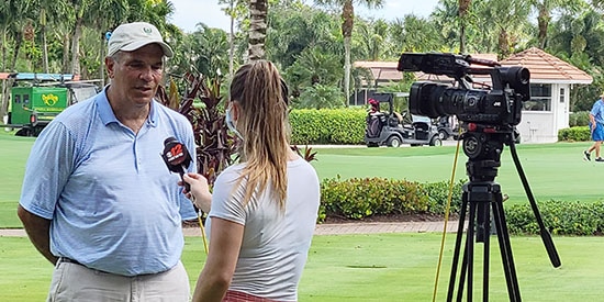 Daniel Russo being interviewed after his victory (Society of Seniors photo)