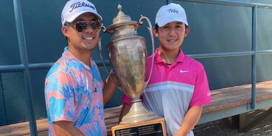 Jaden Dumdumaya (right) with his brother and caddie Vohn
