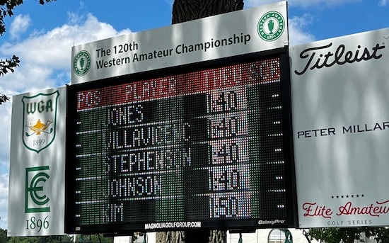 An electronic scoreboard at the Western Amateur gave the event a Tour feel<br>AmateurGolf.com photo