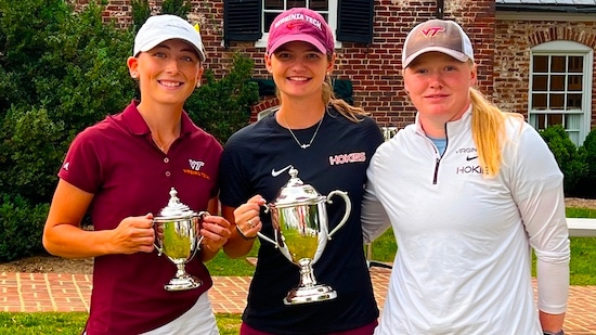 Teammates Becca DiNunzio (c) with Emily Matthews (l) and Morgan Ketchum<br>Virginia Tech photo