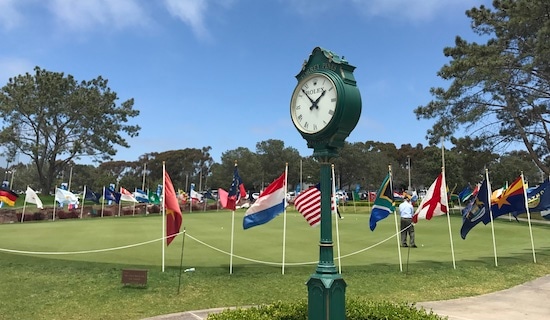 Flags surround the putting green at Torrey Pines (AmateurGolf.com photo)