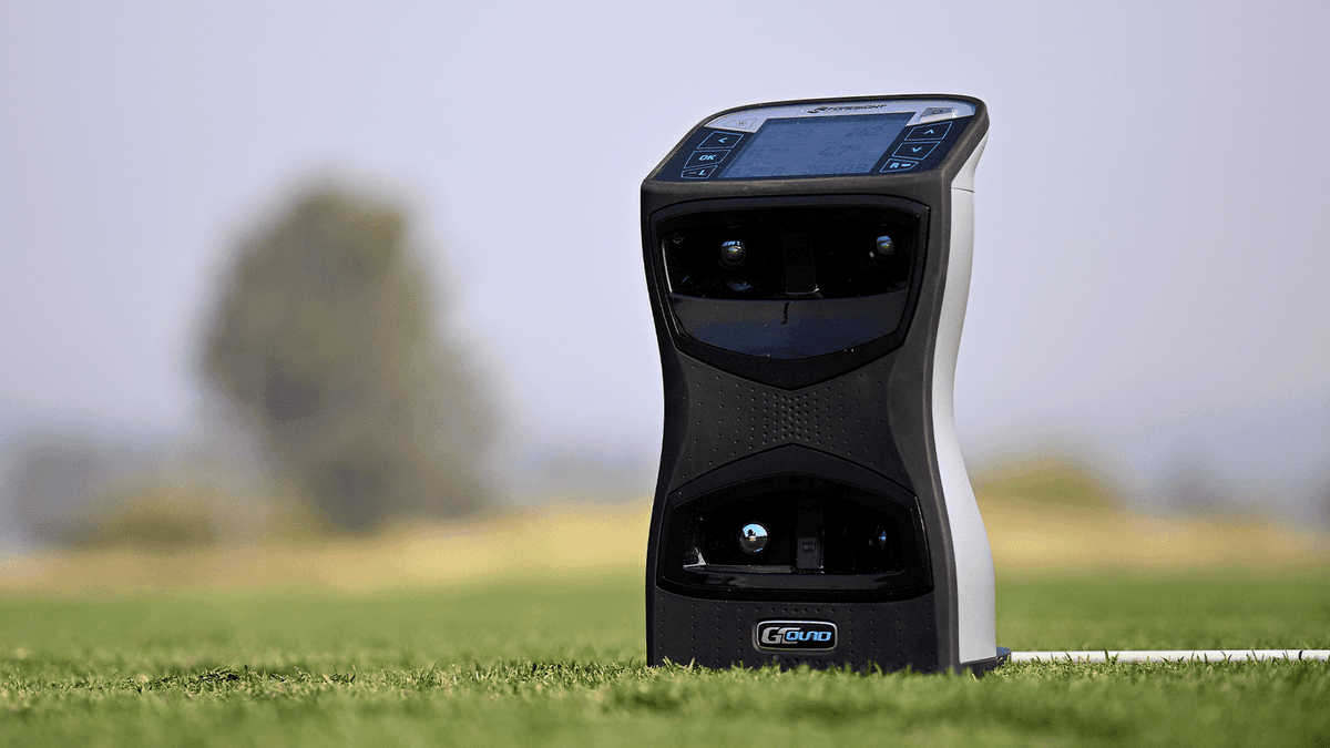 Foresight GCQuad launch monitor on grass at the driving range