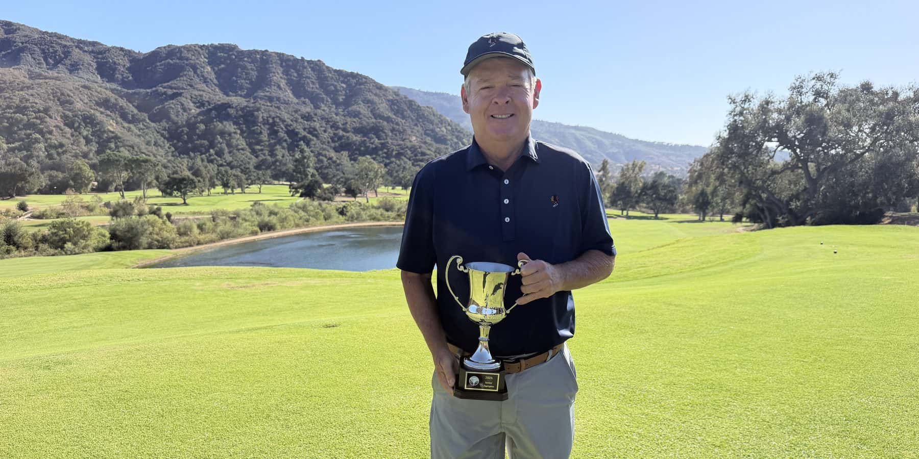 John Derrick of Waco, Texas, with the 2026 Ojai Senior Cup Senior Division trophy at Soule Park Golf Course