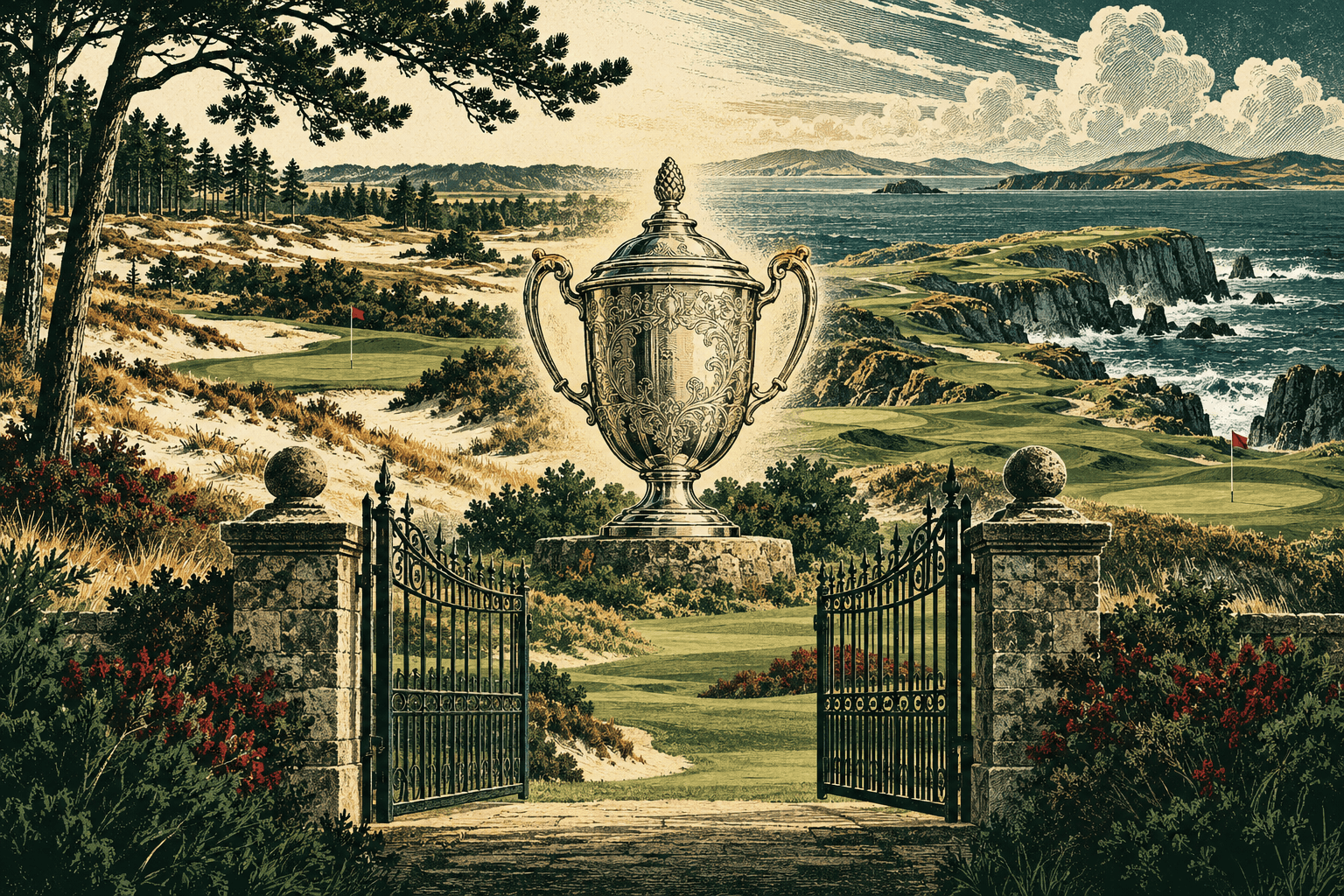 An imagined landscape celebrating the independent amateur game; not a depiction of a listed course.