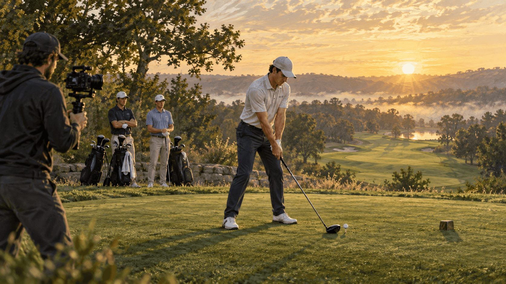 An illustration of the intersection of content creation and competitive golf. AI-generated; not a photograph of an actual qualifying event.