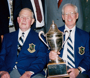 (L) Charles Seaver and former SCGA President Bill Pultz hold the permanent trophy at the 2000 Seaver Cup matches. Seaver passed away October 25th at age 93.