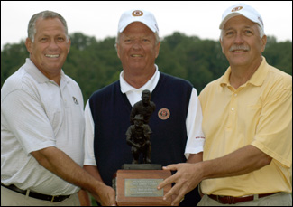 Ed Chylinski (right) and Michael Domenick (left) pose with<br>Ray Mott, the Pennsylvania Golf Association president