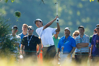 Michael Kim out of the rough at Merion. (USGA Photo)