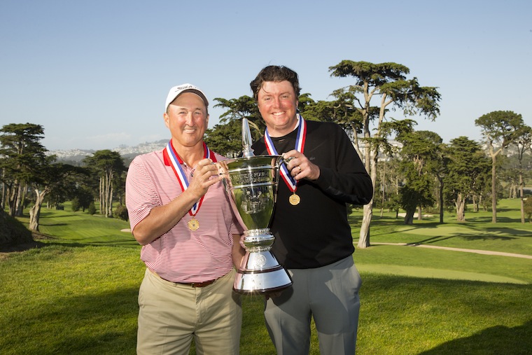 Walker Cup teammates Todd White (left) and Nathan Smith (Photo by Darren Carroll/USGA)
