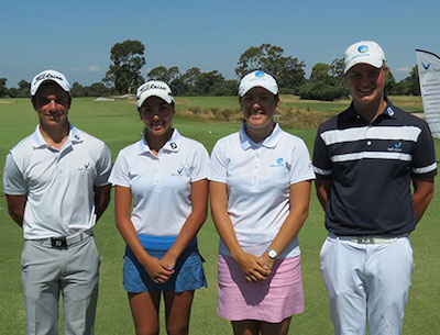 <br>L-R: David Micheluzzi, Stephanie Bunque, <br>Hannah Green & Cameron John.<br><i>Golf Australia photo</i>