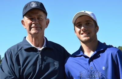 Seth Lomison on left with Jimmy Anderson Boys’ Invitationals trophy <br>(Carolinas Golf Association Photo)</br>