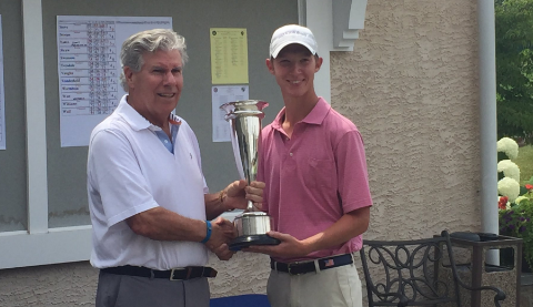 Matt Holuta stands with Pennsylvania Amateur trophy <br>(PA Golf Association Photo)</br>