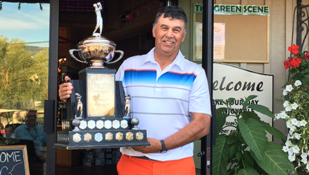 Harry Ferguson holds first career BC Senior Men's trophy <br>(BC Golf Association Photo)</br>