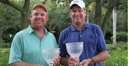 Stephen Anderson and R.J. Nakashian<br> after 2016 Florida South Mid-Amateur Four-Ball win <br>(FSGA Photo)