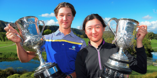 New Zealand Amateur winners Louis Dobbelaar (L) and Rose Zheng (R) <br>(New Zealand Golf Photo)