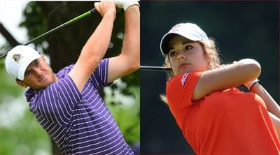 Jackson Spires and Jessica Spicer lead their respective divisions <br>(Photos Courtesy of East Carolina and Virginia Tech)