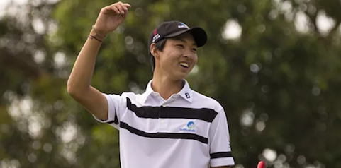 Min Woo Lee reacts to a shot on Saturday of the Australian Amateur <br>(Golf Australia Photo)