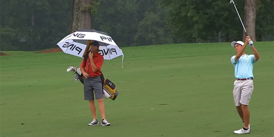 Dawson Armstrong battled the rain and his swing, but maintained a share of the lead.