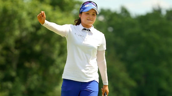 Hye-Jin Choi celebrates an early birdie on Sunday (USGA)