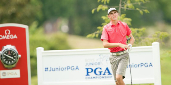 Dawson Ovard watches his tee shot on the first hole during Round One for the<br>42nd Boys Junior PGA Championship (Photo by Traci Edwards/PGA of America)