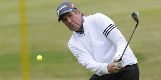 In his first taste of golf in Europe, 'professional amateur' Steve Groom finds<br>himself atop the British Seniors' leaderboard (Daily American Republic photo)