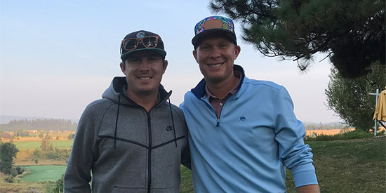 Tour player Joel Dahmen (L) and caddie Geno Bonnalie (R) switched roles to<br>help Bonnalie qualify for the U.S. Mid-Amateur (Idaho Golf Associaiton photo)