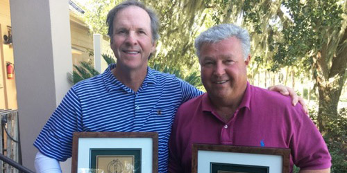 Steve Hudson (L) topped the Society of Seniors (SOS) Player-of-the-Year<br>points standings, ahead of runner-up Keith Decker (R) (SOS photo)